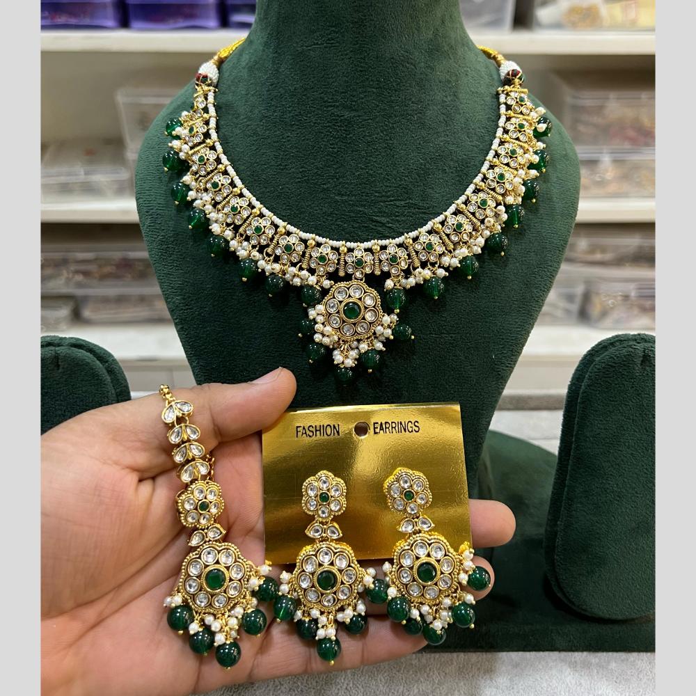 Hira Collections Gold Plated Kundan Stone And Beads Necklace Set