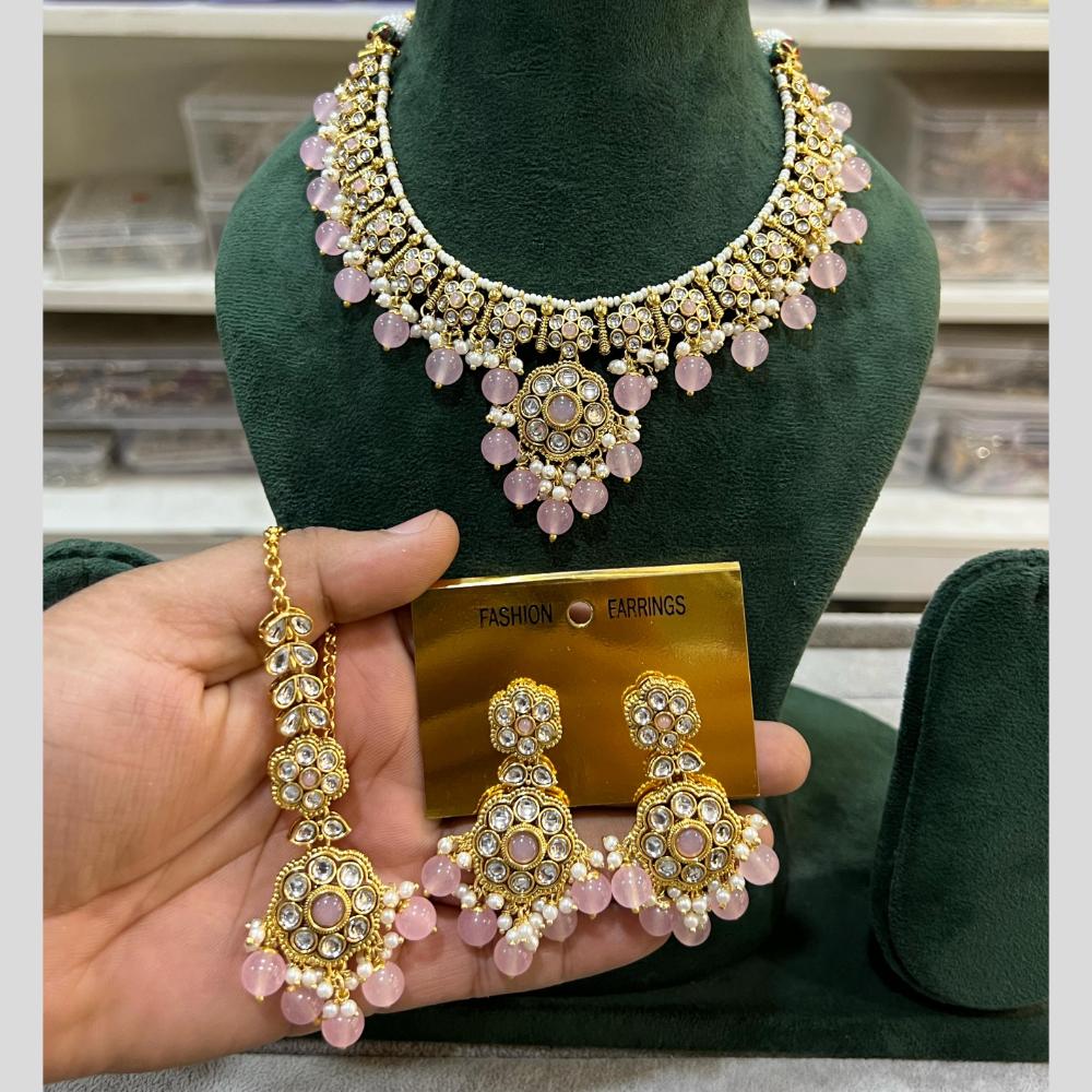 Hira Collections Gold Plated Kundan Stone And Beads Necklace Set