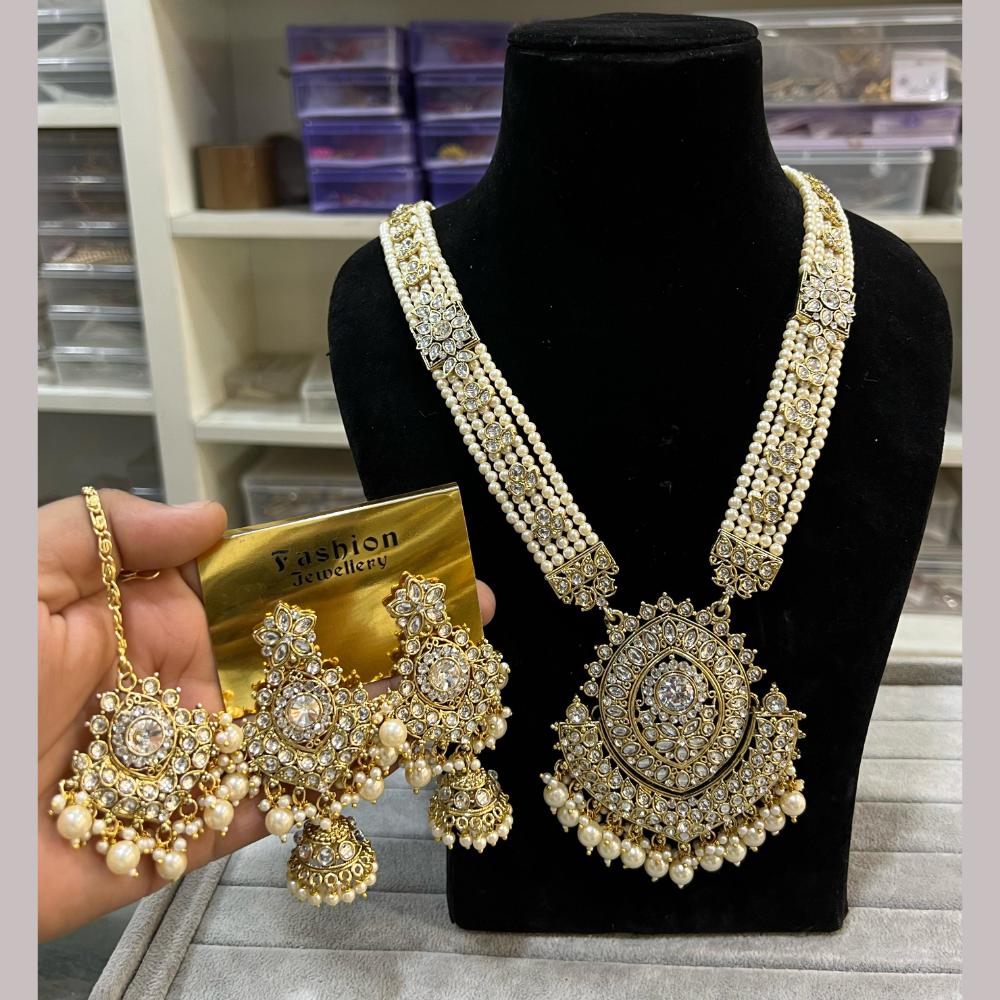 Hira Collections Gold Plated Kundan Stone And Beads Long Necklace Set