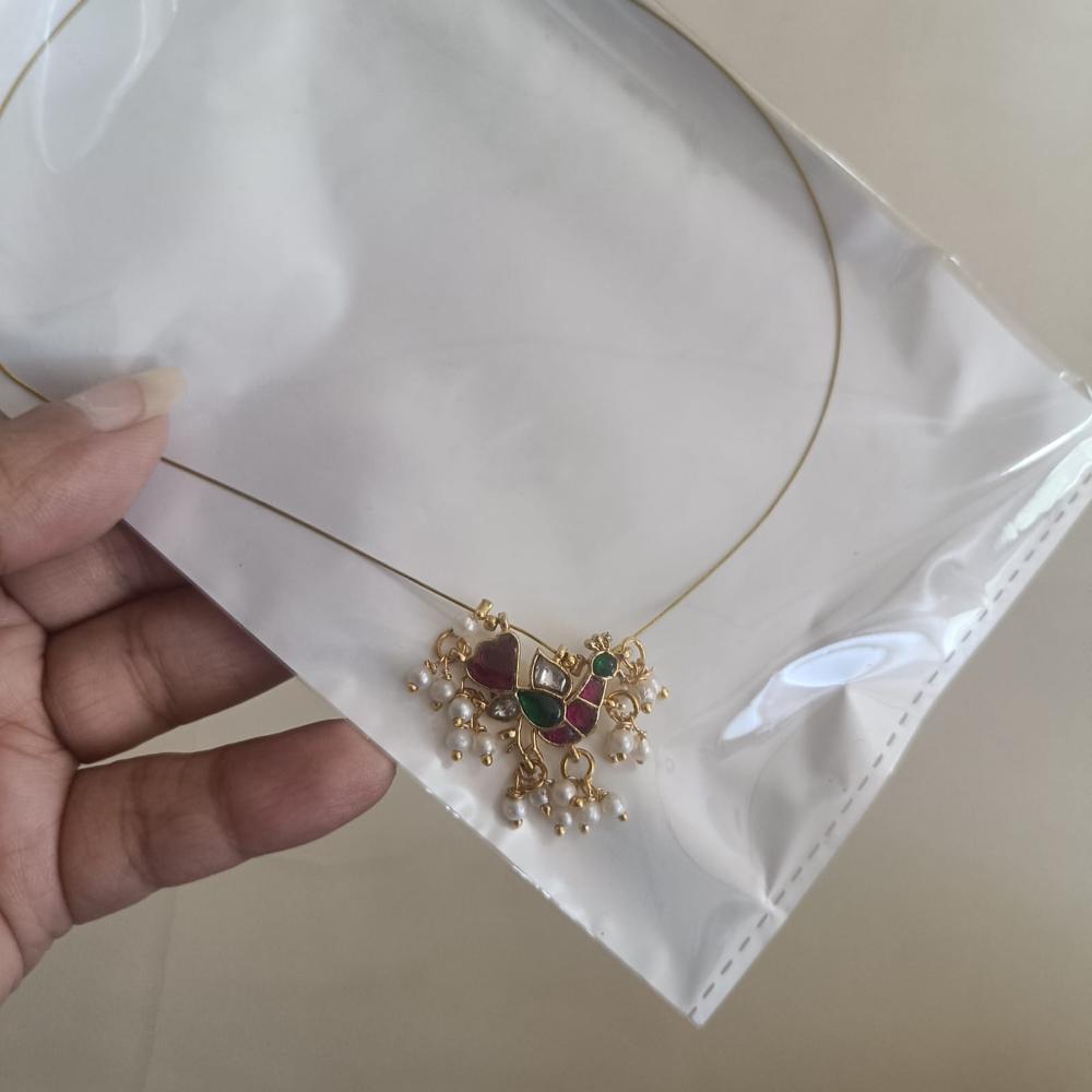 Hira Collection Gold Plated Kundan Stone And Pearl Invisible Necklace Set