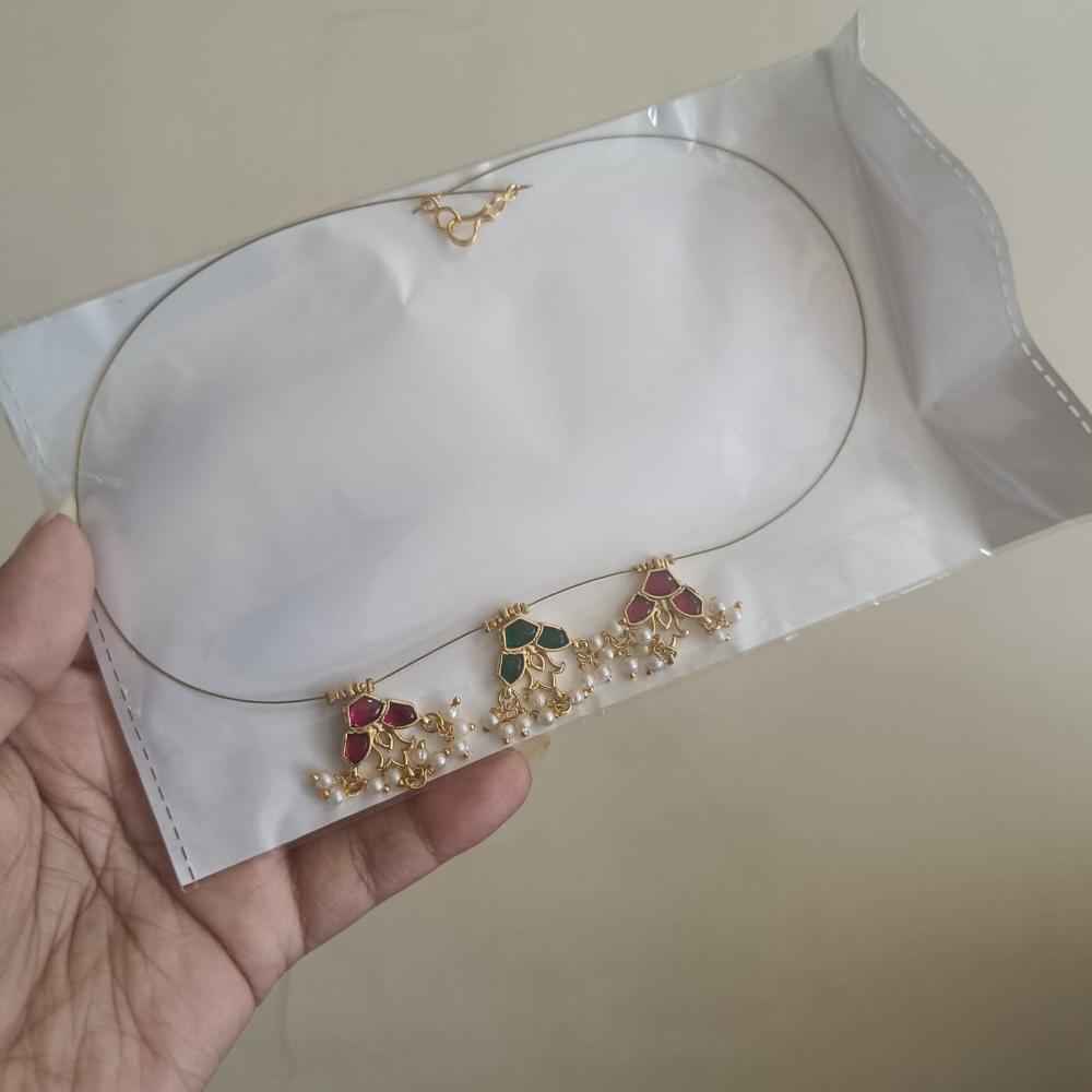 Hira Collection Gold Plated Kundan Stone And Pearl Invisible Necklace Set