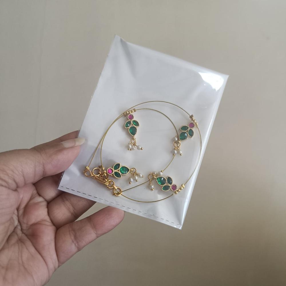 Hira Collection Gold Plated Kundan Stone And Pearl Invisible Necklace Set