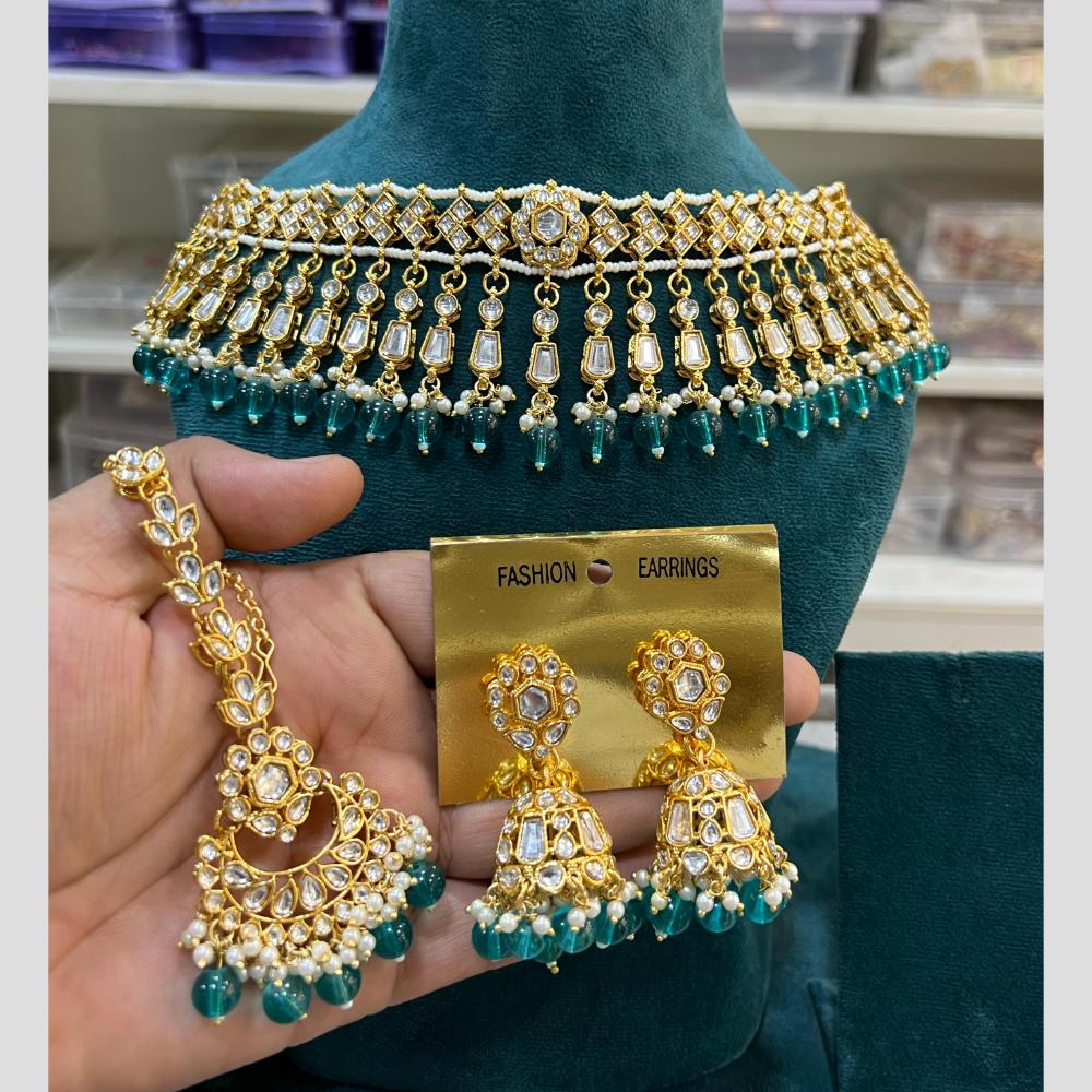 Hira Collections Gold Plated Kundan And Beads Necklace Set