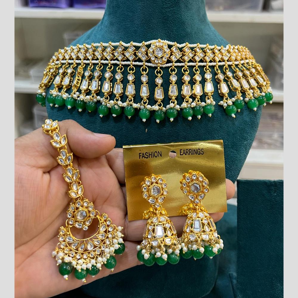 Hira Collections Gold Plated Kundan And Beads Necklace Set