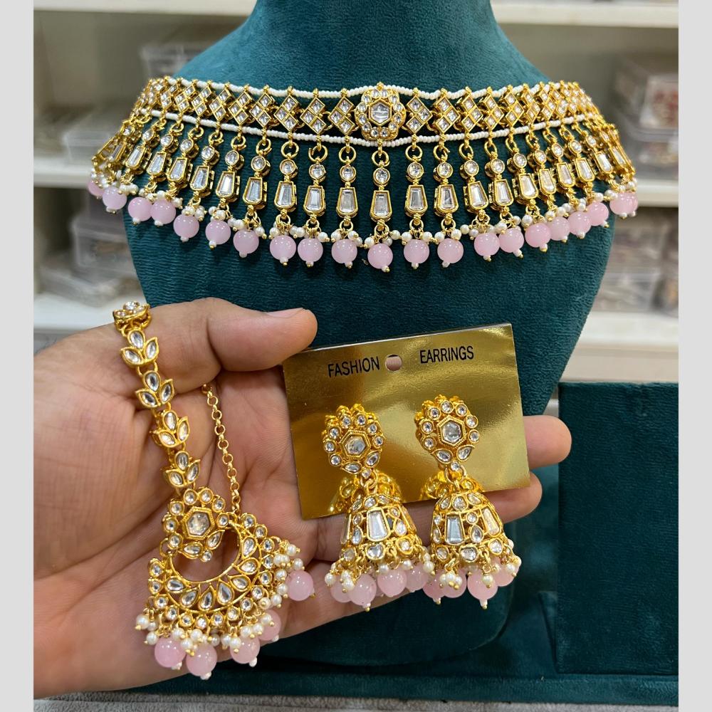 Hira Collections Gold Plated Kundan And Beads Necklace Set