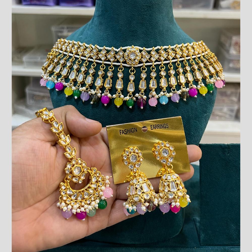 Hira Collections Gold Plated Kundan And Beads Necklace Set