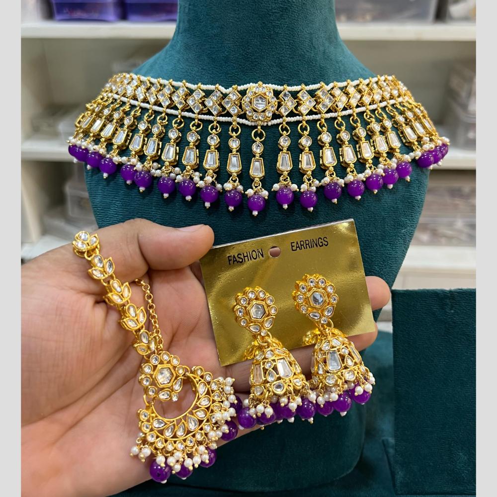 Hira Collections Gold Plated Kundan And Beads Necklace Set
