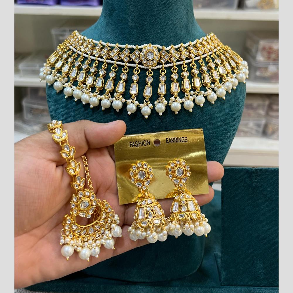 Hira Collections Gold Plated Kundan And Beads Necklace Set