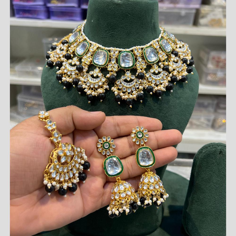 Hira Collections Gold Plated Kundan And Beads Necklace Set