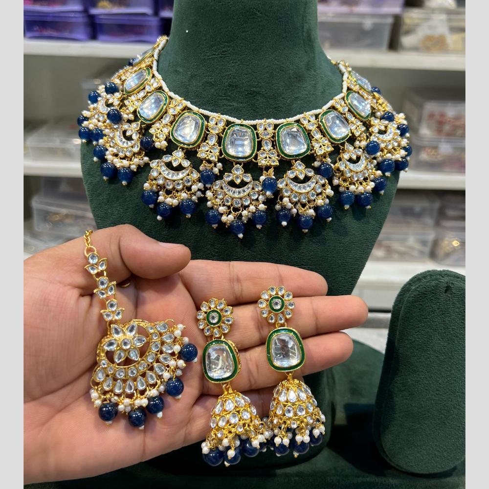 Hira Collections Gold Plated Kundan And Beads Necklace Set
