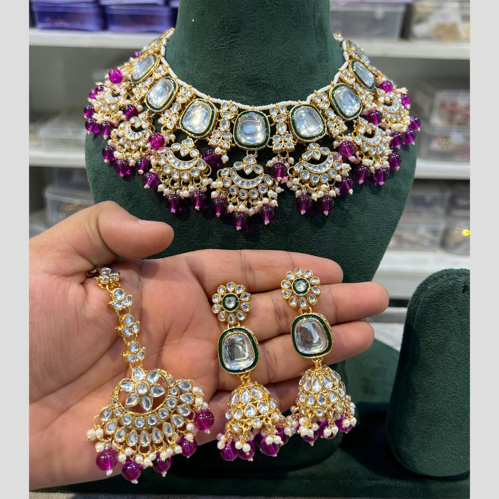 Hira Collections Gold Plated Kundan And Beads Necklace Set