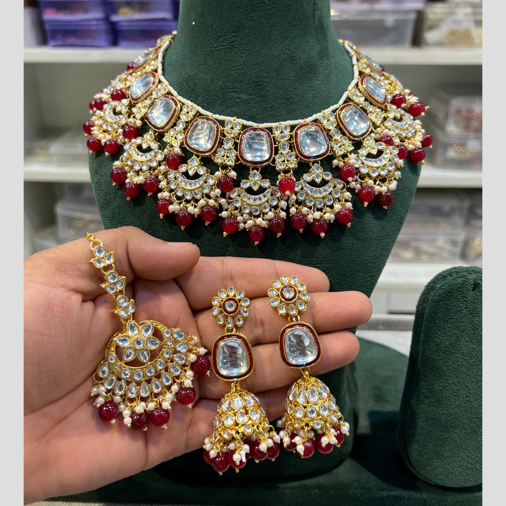 Hira Collections Gold Plated Kundan And Beads Necklace Set
