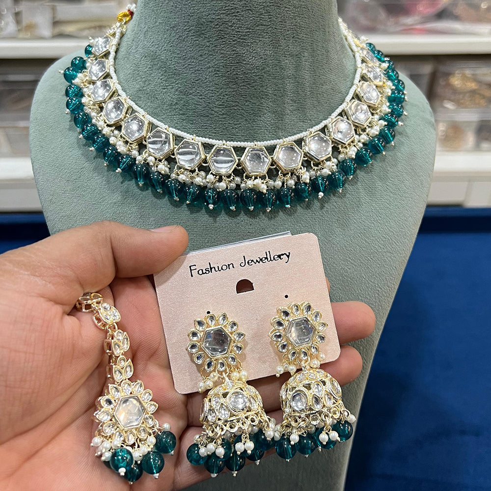 Hira Collections Gold Plated Royal Kundan Stone And Beads Necklace Set