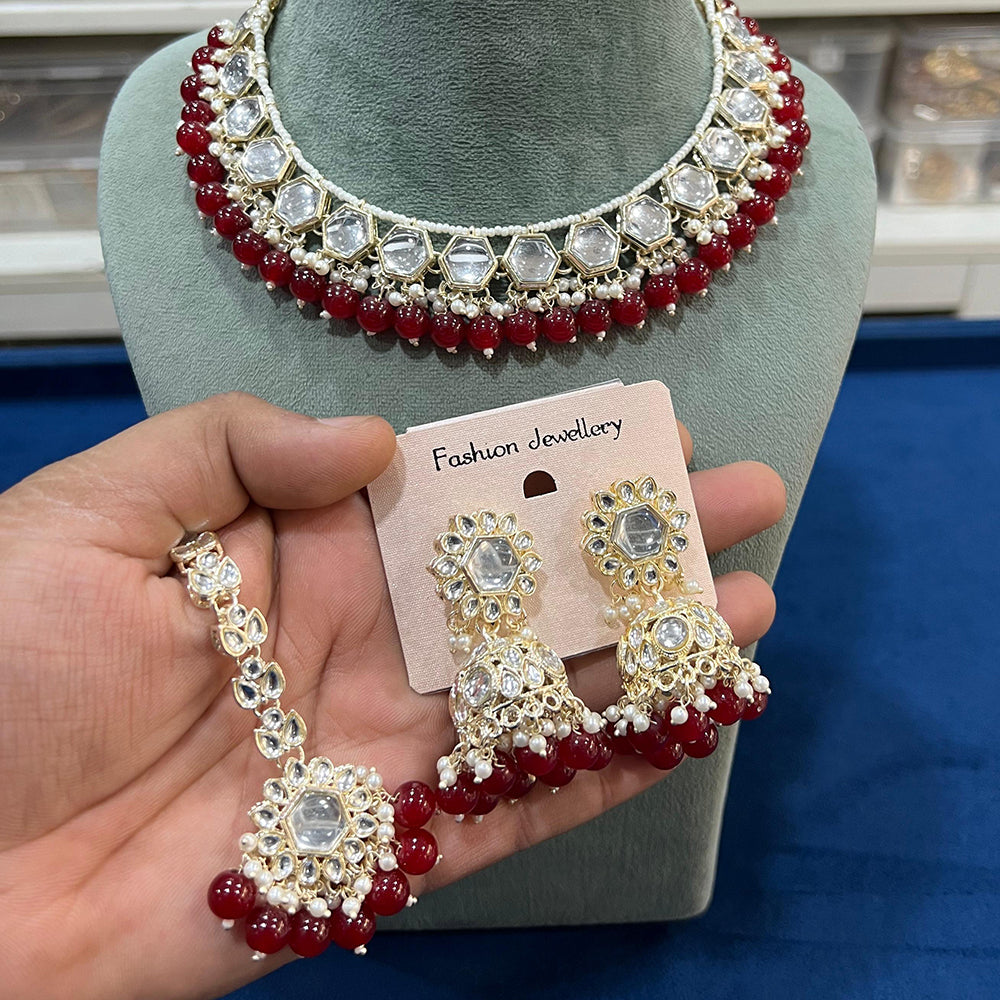 Hira Collections Gold Plated Royal Kundan Stone And Beads Necklace Set