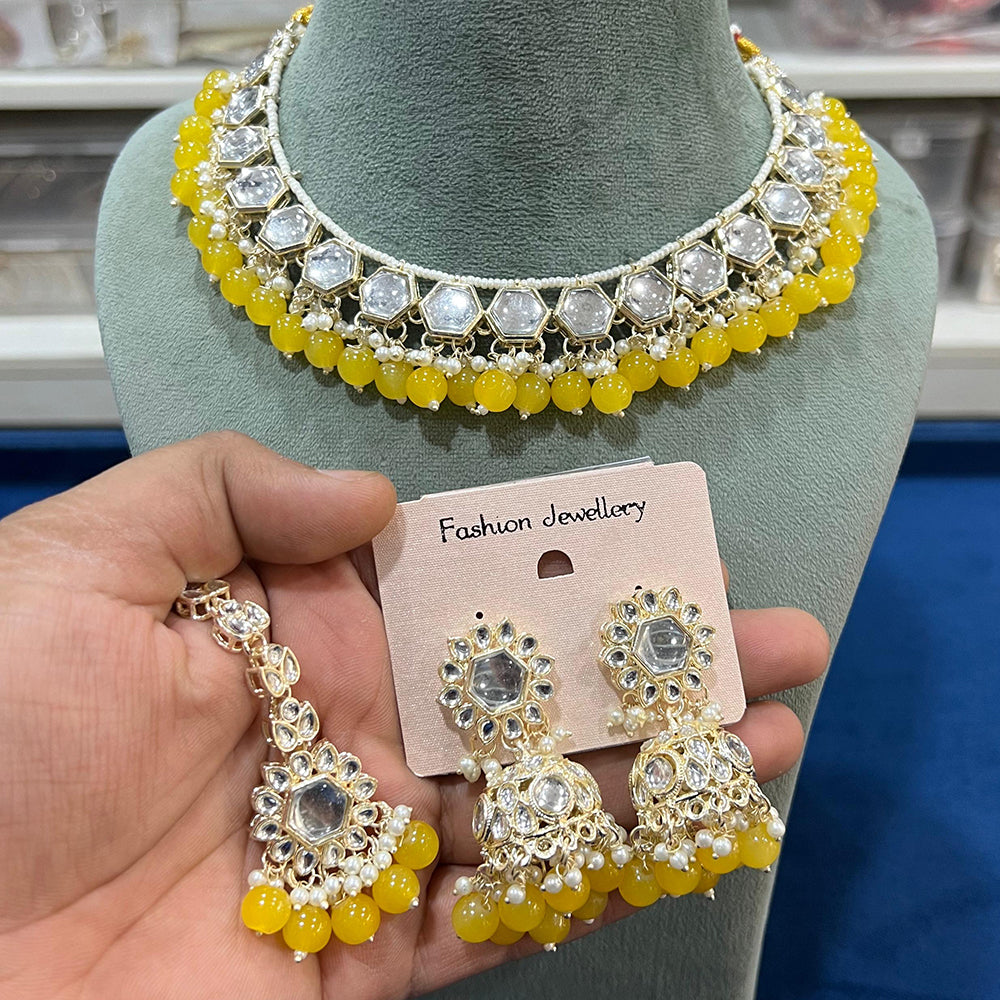 Hira Collections Gold Plated Royal Kundan Stone And Beads Necklace Set