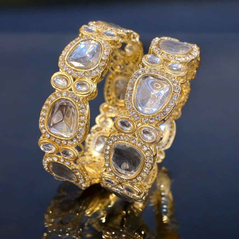 Hira Collections Gold Plated Kundan Stone And Austrian Stone Bangles Set