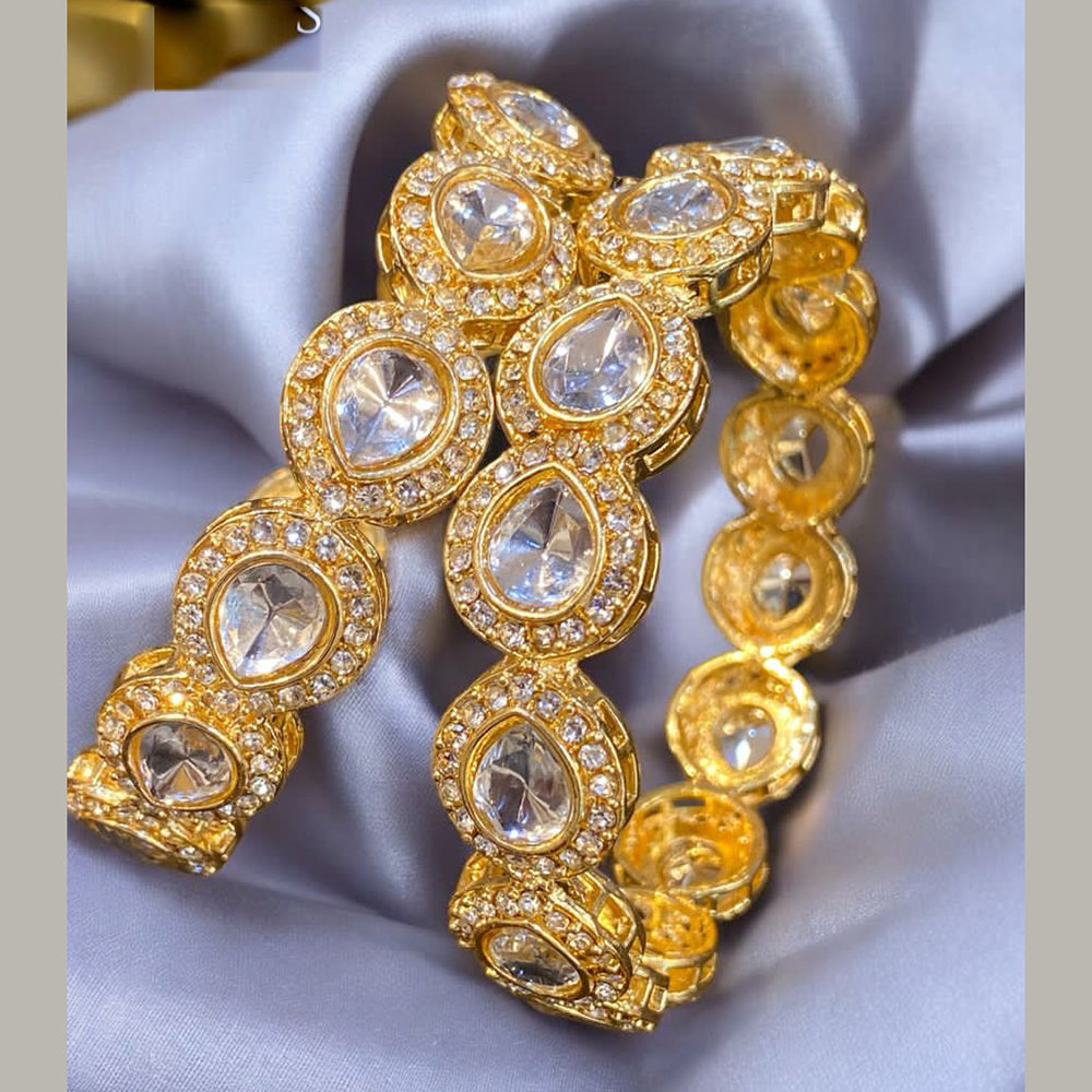 Hira Collections Gold Plated Kundan Stone And Austrian Stone Bangles Set