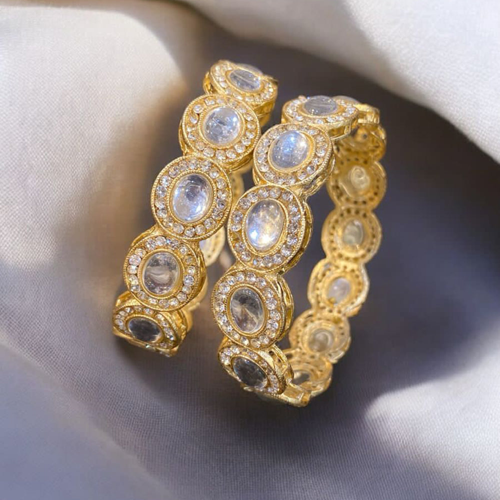 Hira Collections Gold Plated Kundan Stone And Austrian Stone Bangles Set