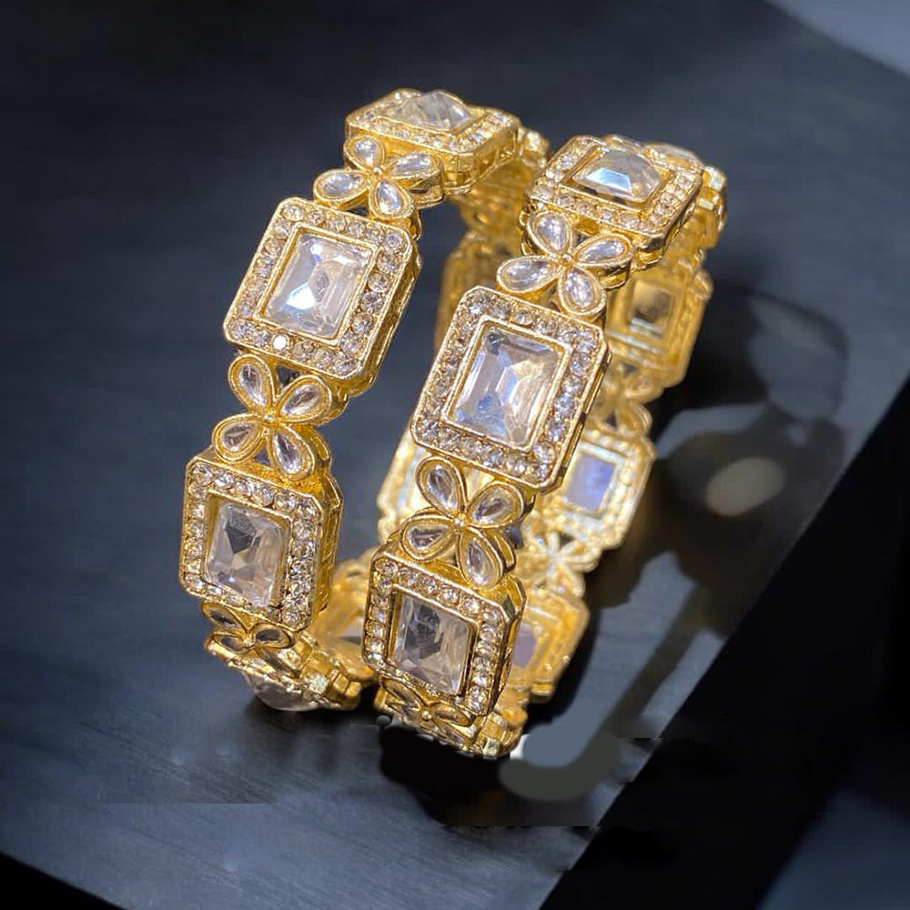 Hira Collections Gold Plated Kundan Stone And Austrian Stone Bangles Set