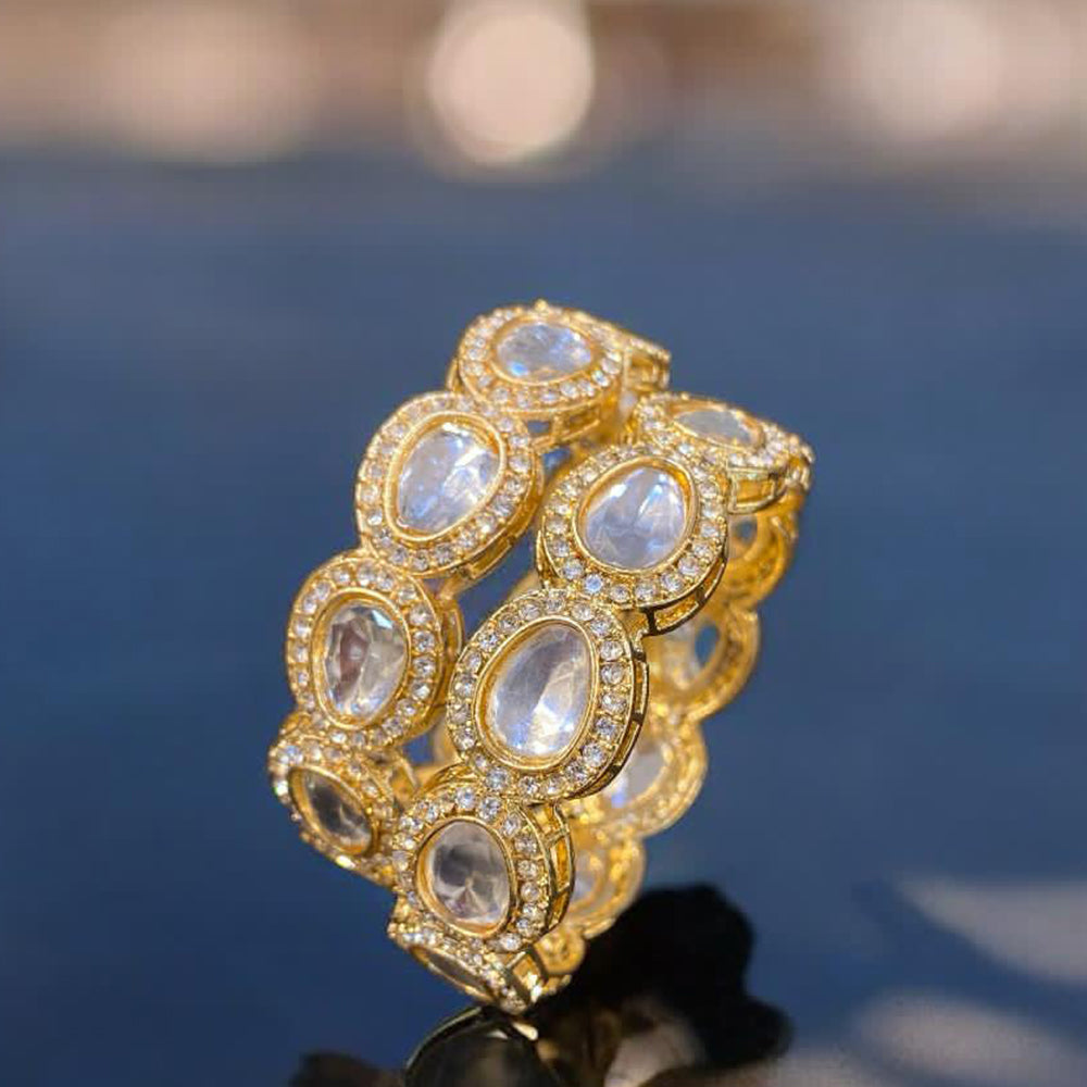 Hira Collections Gold Plated Kundan Stone And Austrian Stone Bangles Set