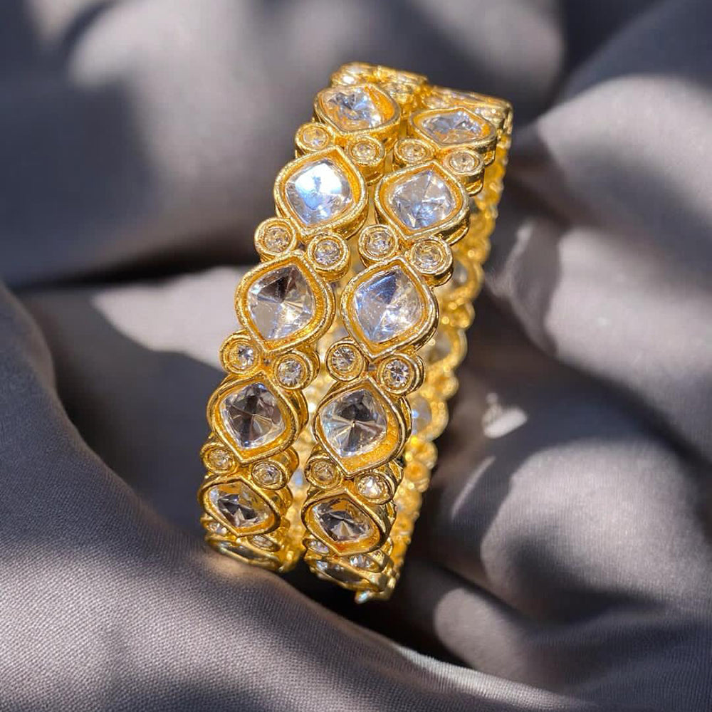 Hira Collections Gold Plated Kundan Stone And Austrian Stone Bangles Set