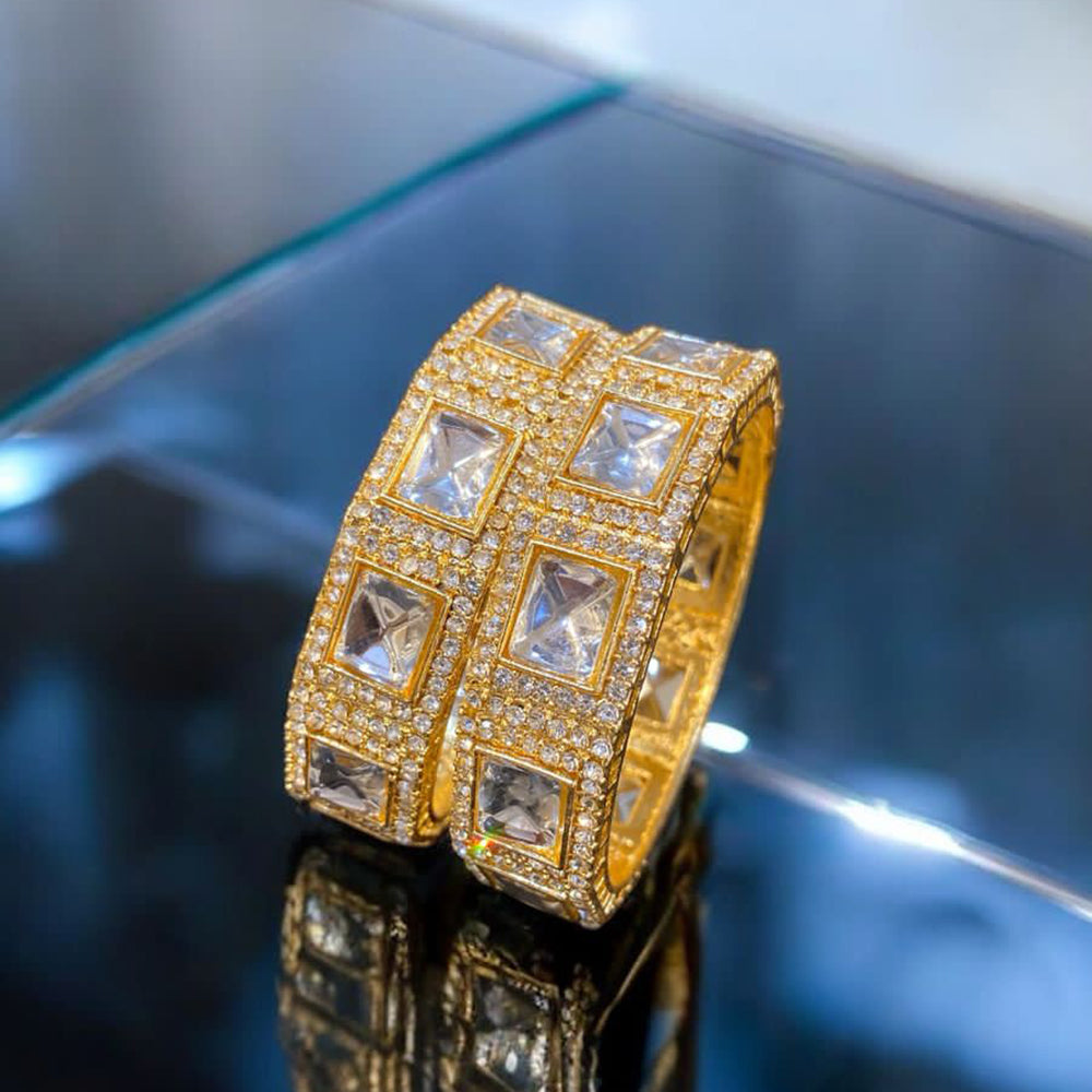 Hira Collections Gold Plated Kundan Stone And Austrian Stone Bangles Set