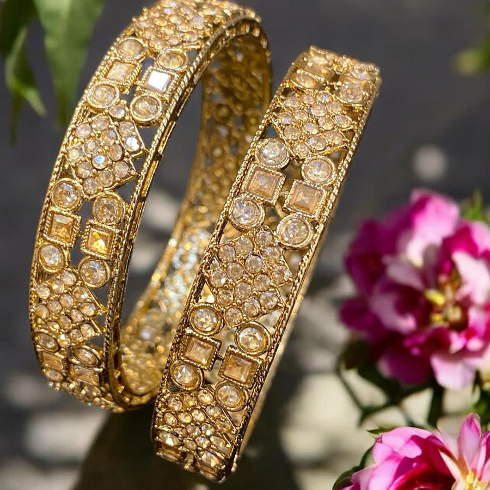Hira Collections Gold Plated Crystal Stone Austrian Stone Bangles Set
