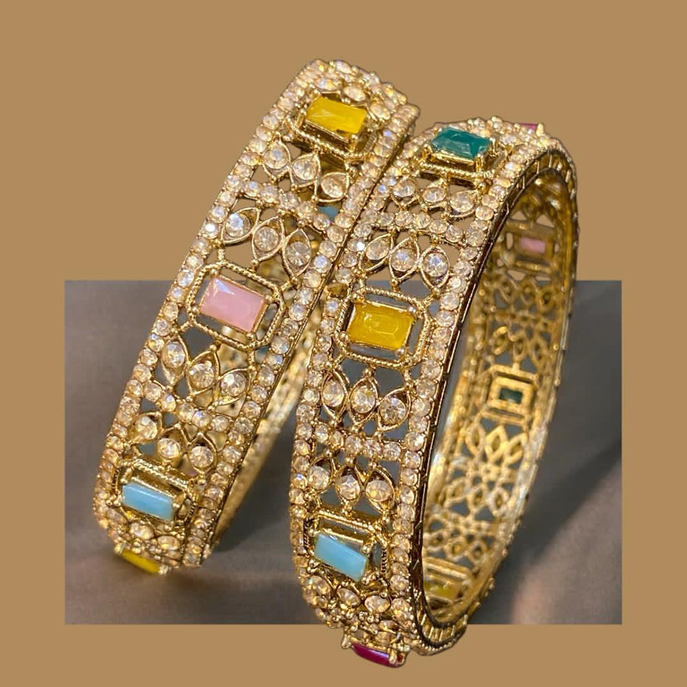 Hira Collections Gold Plated Crystal Stone Austrian Stone Bangles Set