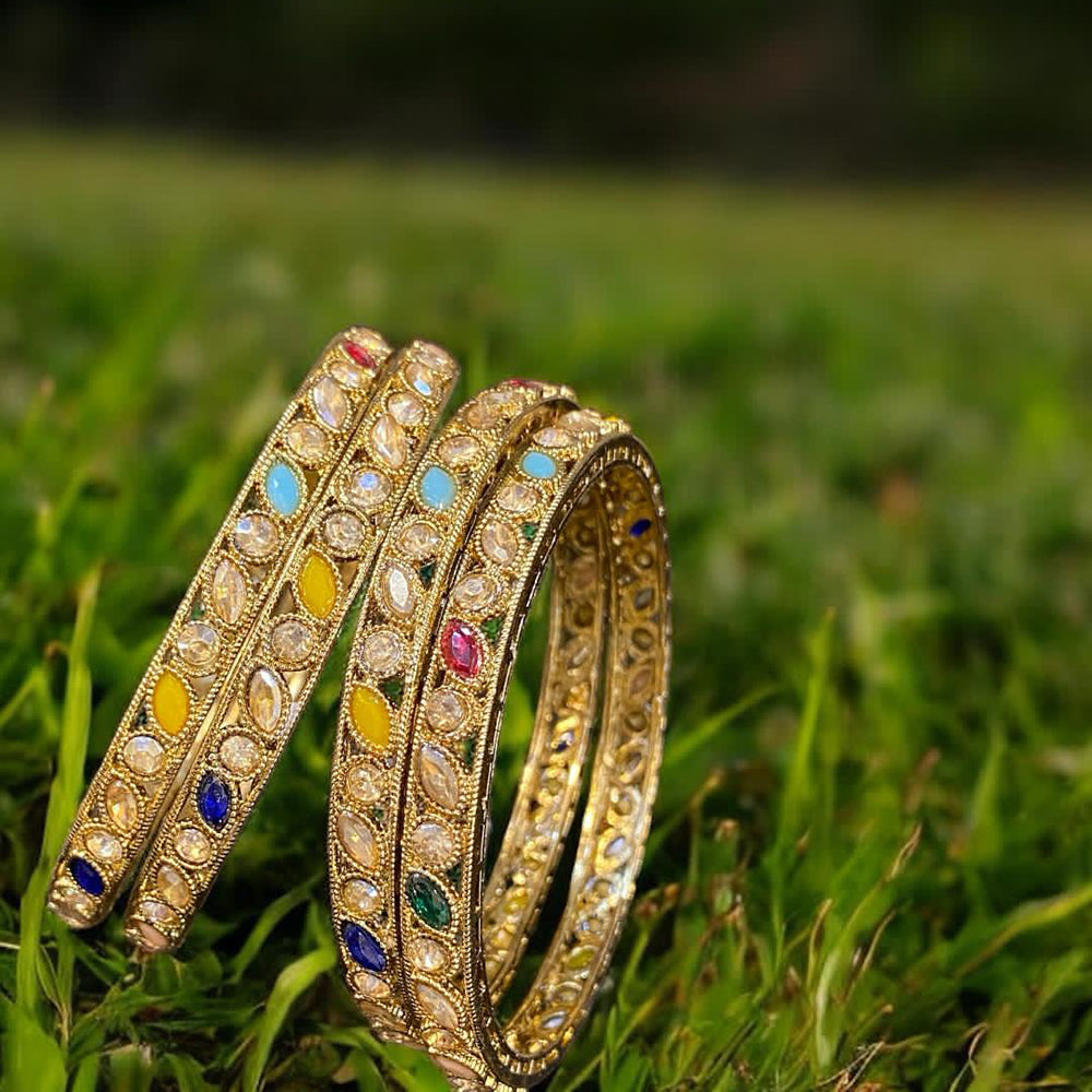 Hira Collections Gold Plated Crystal Stone Austrian Stone Bangles Set