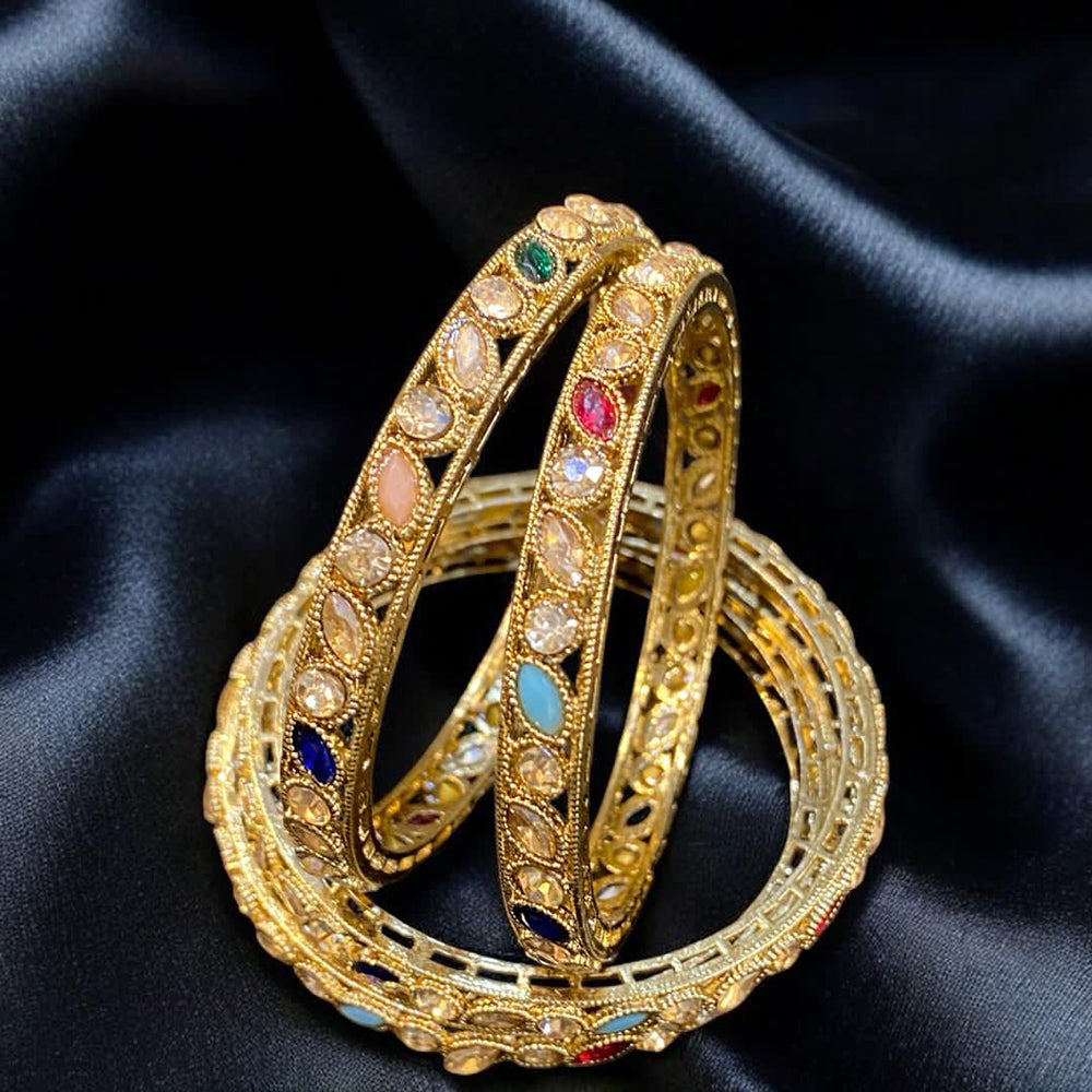 Hira Collections Gold Plated Crystal Stone Austrian Stone Bangles Set