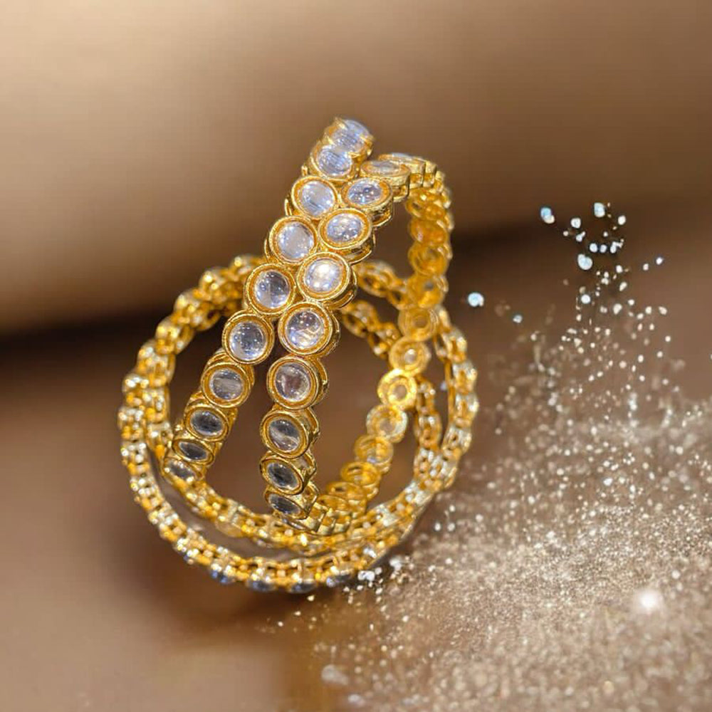 Hira Collections Gold Plated Kundan Stone Bangles Set
