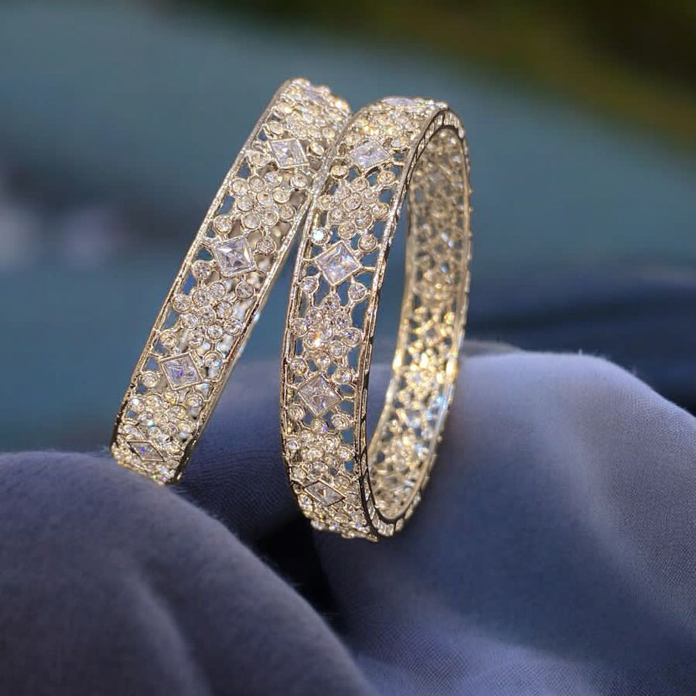 Hira Collections Silver Plated Crystal Stone Austrian Stone Bangles Set