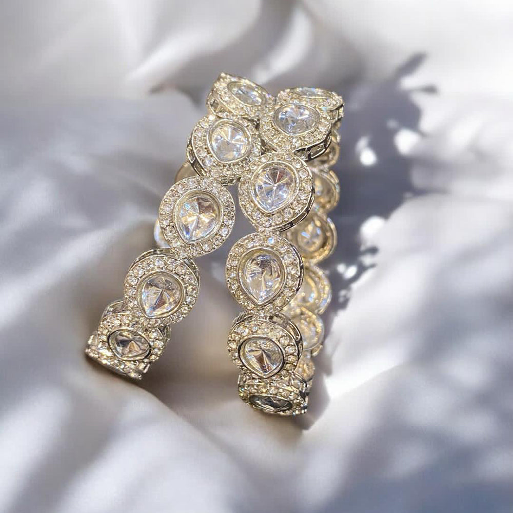 Hira Collections Silver Plated Kundan Stone And Austrian Stone Bangles Set