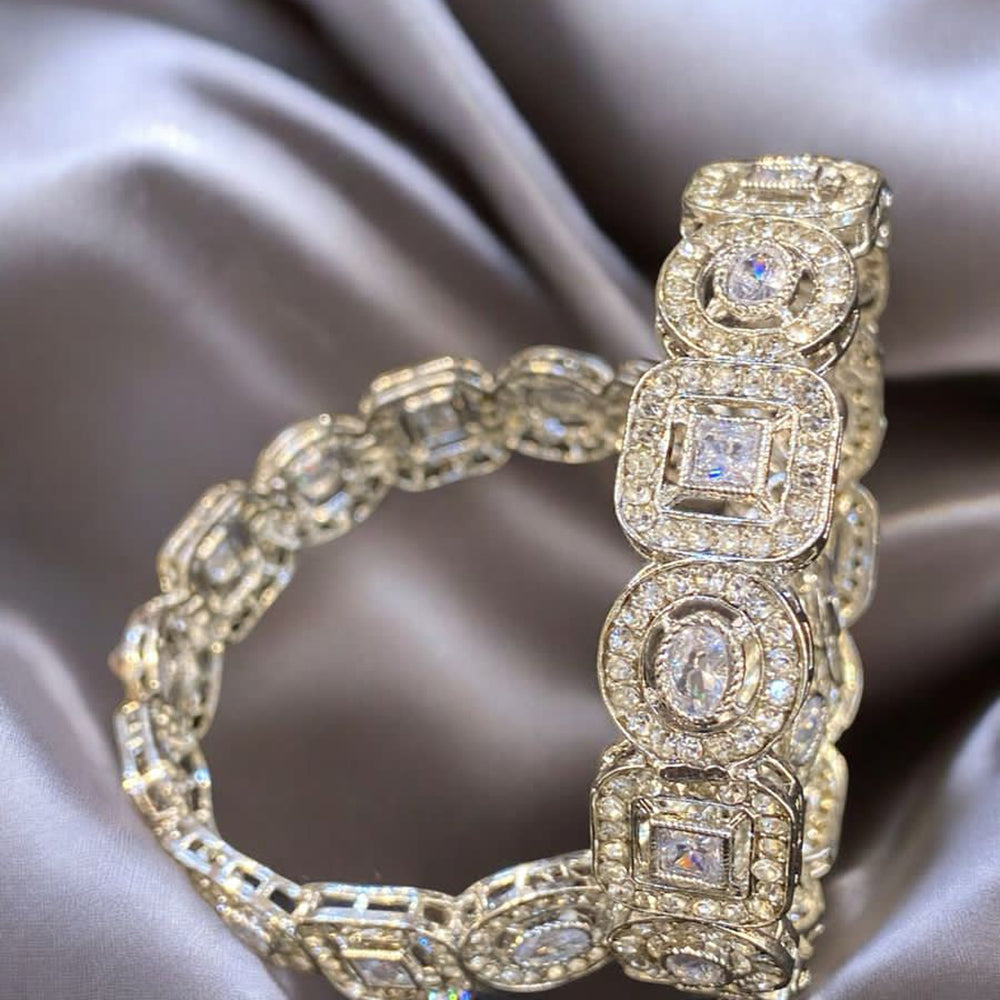 Hira Collections Silver Plated Kundan Stone And Austrian Stone Bangles Set