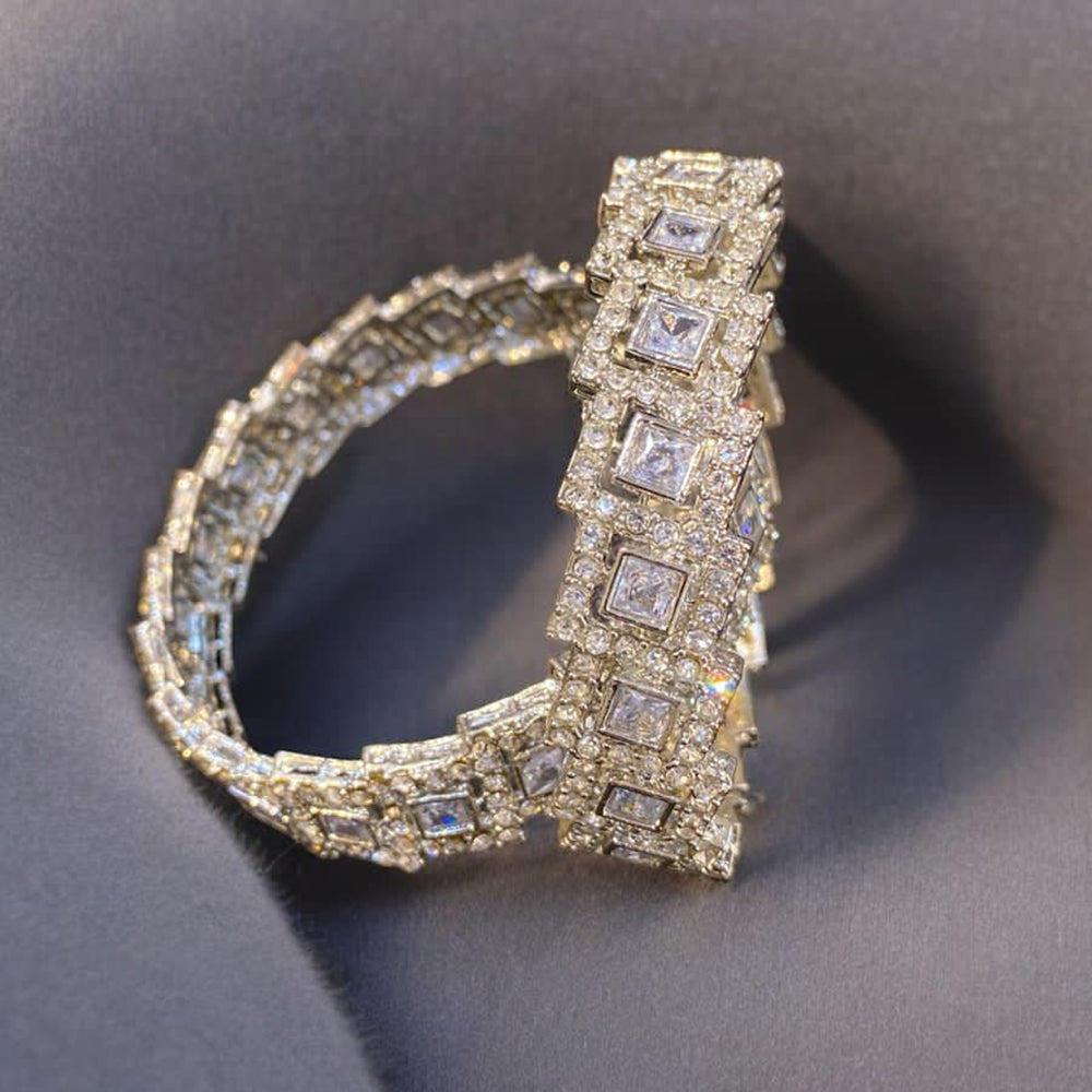 Hira Collections Silver Plated Kundan Stone And Austrian Stone Bangles Set