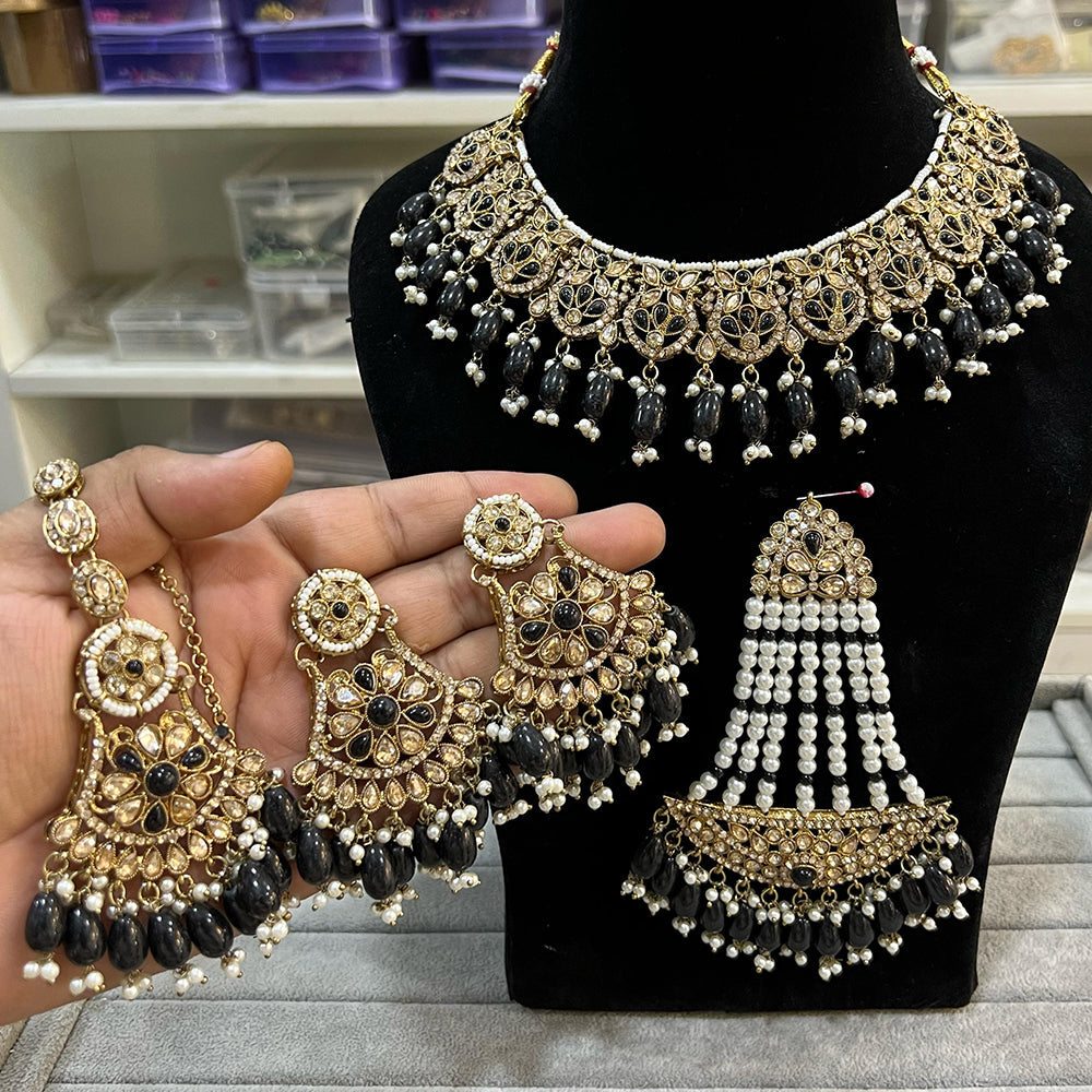 Hira Collections Gold Plated Crystal And Austrian Stone Beads Necklace Set