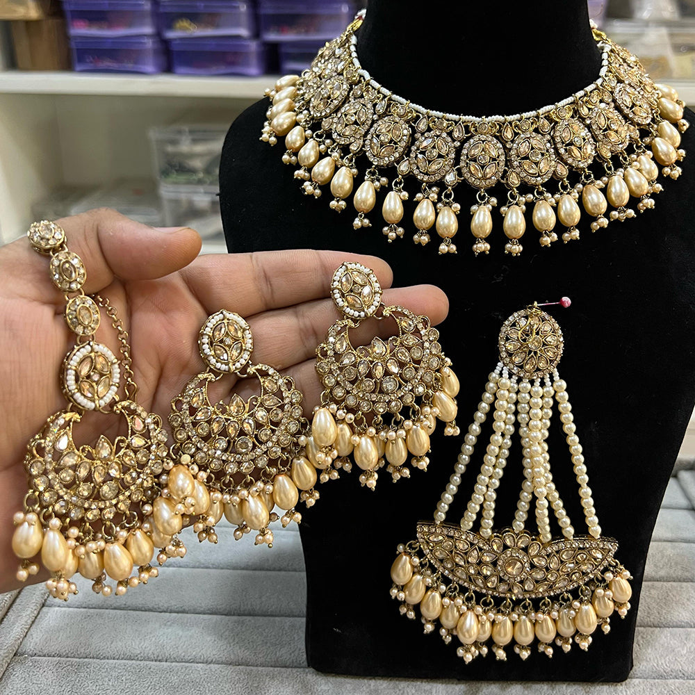 Hira Collections Gold Plated Crystal And Austrian Stone Beads Necklace Set