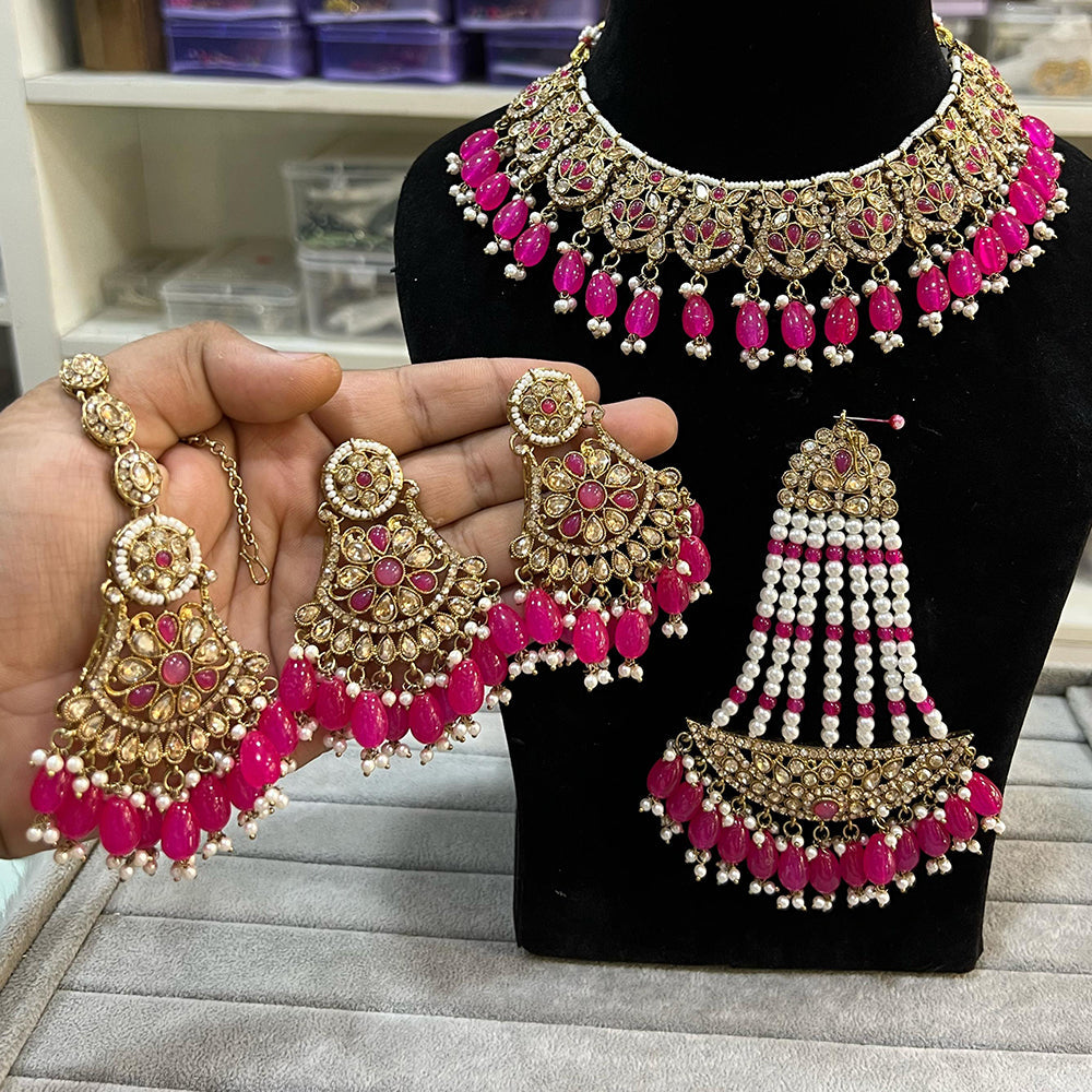 Hira Collections Gold Plated Crystal And Austrian Stone Beads Necklace Set