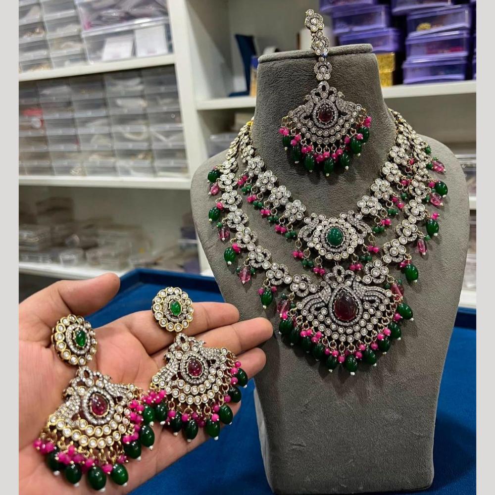 Hira Collections Gold Plated Pota Stone And Beads Necklace Set