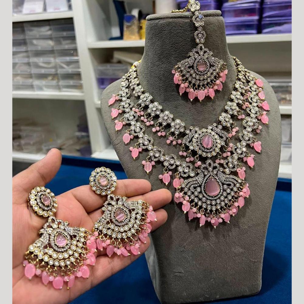 Hira Collections Gold Plated Pota Stone And Beads Necklace Set