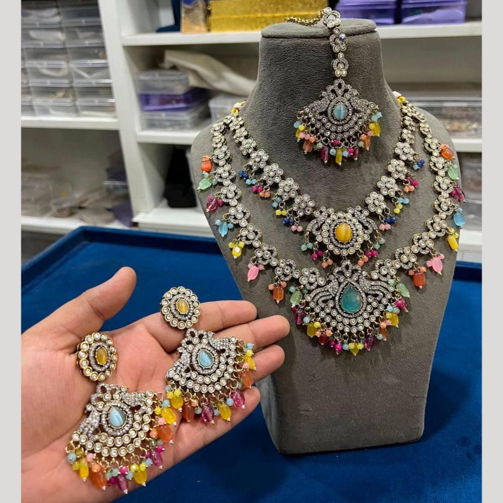 Hira Collections Gold Plated Pota Stone And Beads Necklace Set