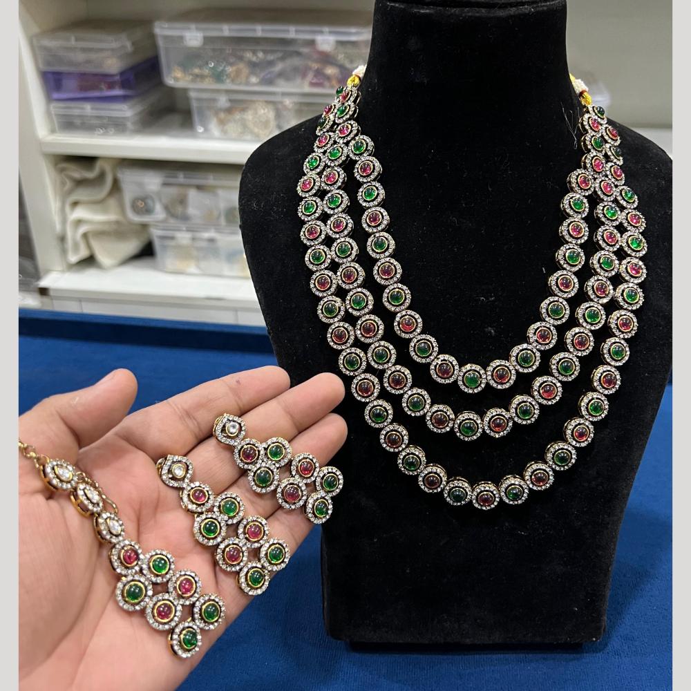 Hira Collection Gold Plated Pota Stone Necklace Set