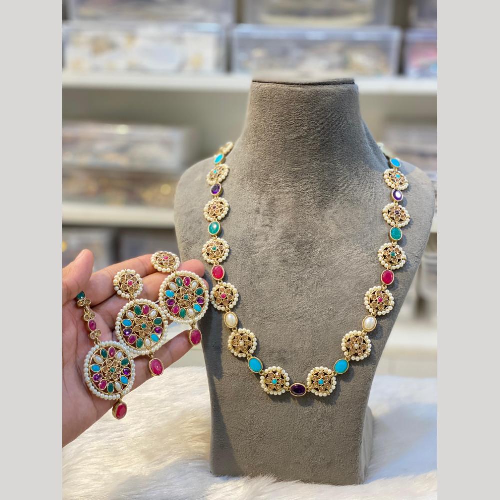 Hira Collections Gold Plated Crystal Stone And Pearls Beads Necklace Set