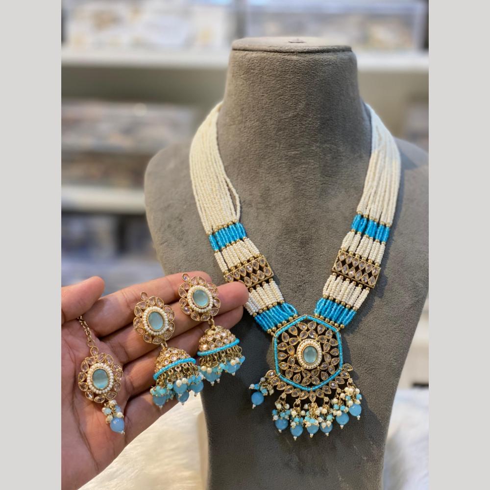 Hira Collections Gold Plated Crystal Stone And Pearls Beads Necklace Set