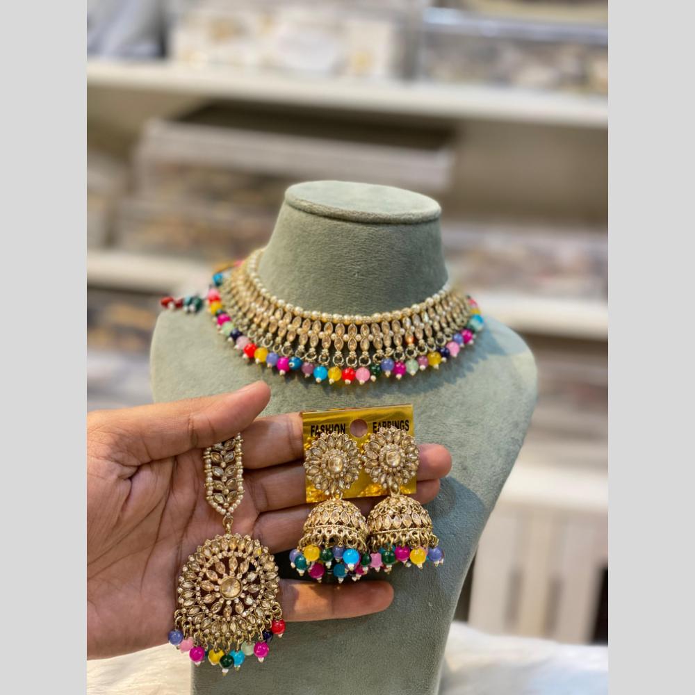 Hira Collections Gold Plated Crystal And Beads Choker Necklace Set