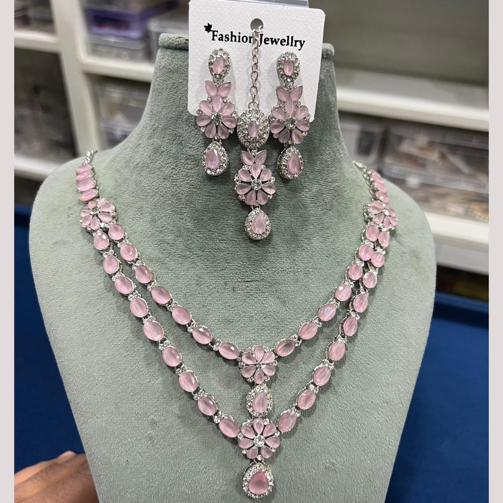 Hira Collections Gold Plated Crystal And Austrian Stone Necklace Set