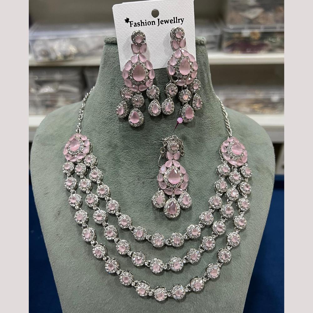 Hira Collections Gold Plated Crystal And Austrian Stone Necklace Set