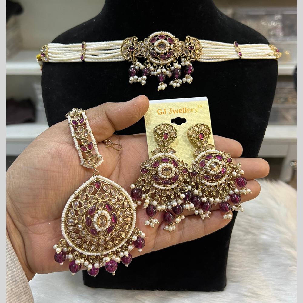 Hira Collections Gold Plated Crystal Stone And Pearls Beads Necklace Set