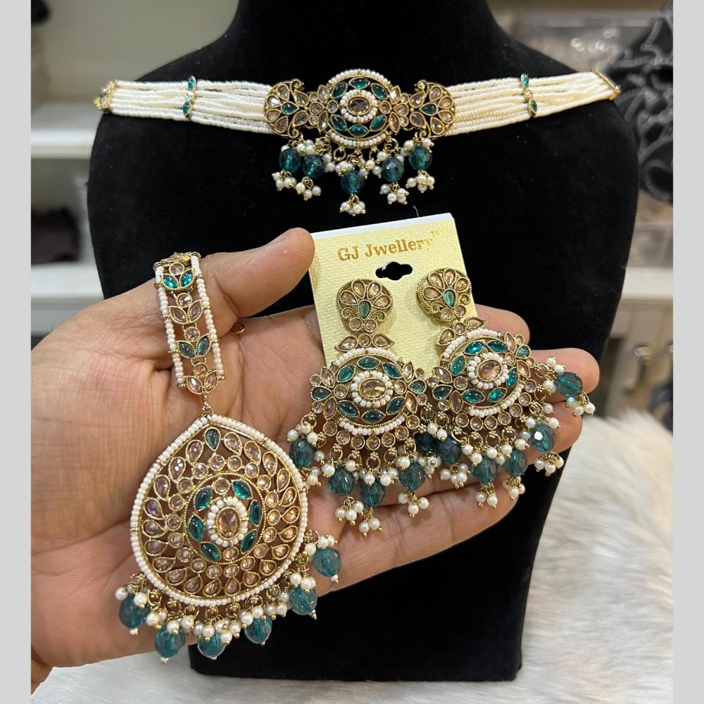 Hira Collections Gold Plated Crystal Stone And Pearls Beads Necklace Set