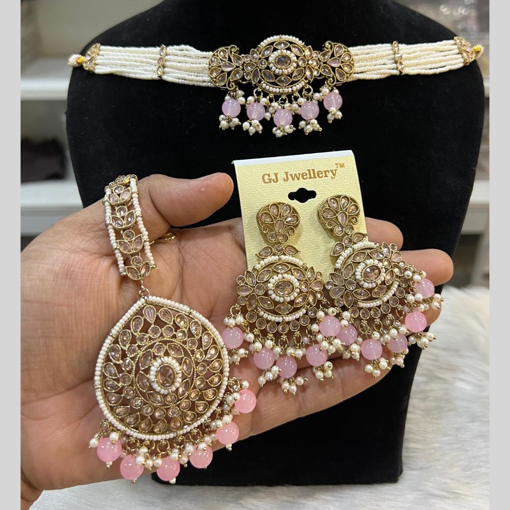 Hira Collections Gold Plated Crystal Stone And Pearls Beads Necklace Set